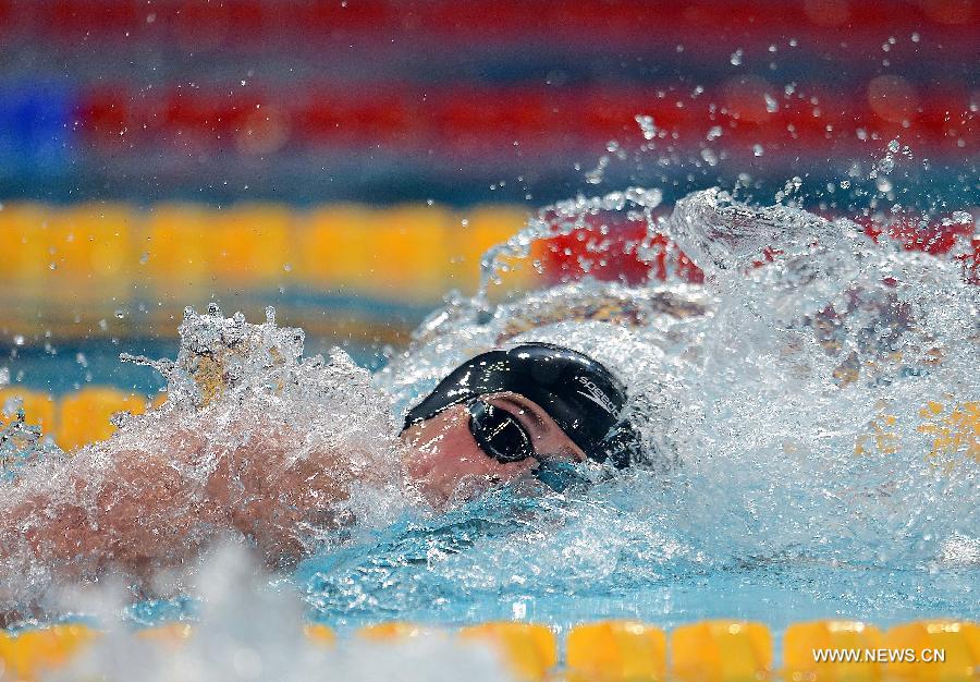 Ryan Lochte of the United States competes during the men's 200m freestyle at the 11th FINA World Swimming Championships in Istanbul, Turkey, on Dec. 12, 2012. Ryan Lochte won the gold with 1 minute and 41.92 seconds. (Xinhua/Ma Yan)