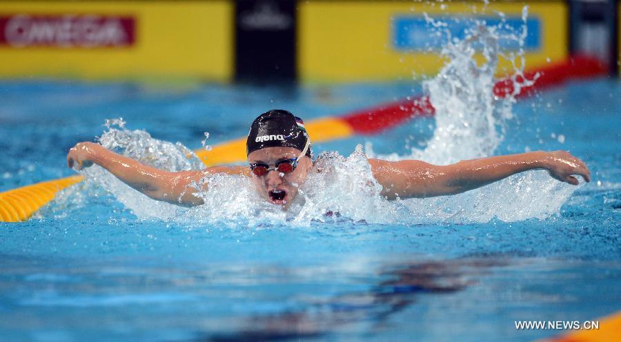 Katinka Hosszu of Hungary competes during the women's 400m individual medley at the 11th FINA World Swimming Championships in Istanbul, Turkey, on Dec. 12, 2012. Katinka Hosszu took the bronze with 4 minutes and 25.95 seconds. (Xinhua/Ma Yan)