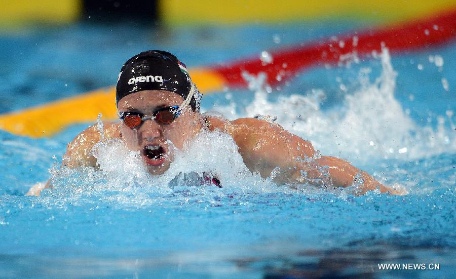Katinka Hosszu of Hungary competes during the women's 400m individual medley at the 11th FINA World Swimming Championships in Istanbul, Turkey, on Dec. 12, 2012. Katinka Hosszu took the bronze with 4 minutes and 25.95 seconds. (Xinhua/Ma Yan)