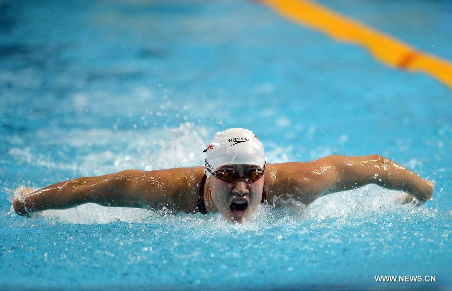 Liu Zige of China competes during the women's 200 Butterfly at the 11th FINA World Swimming Championships in Istanbul, Turkey, on Dec. 12, 2012. Liu took the 4th place with 2 minutes and 03.99 seconds. (Xinhua/Ma Yan)