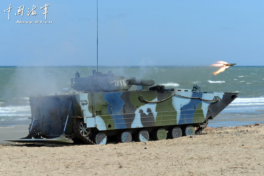A Marine Corps brigade under the Navy of the People's Liberation Army (PLA) conducted an amphibious armored training, in a bid to enhance troop's amphibious combat capability. (China Military Online/Li Tang)