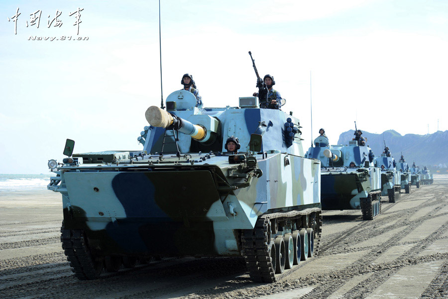 A Marine Corps brigade under the Navy of the People's Liberation Army (PLA) conducted an amphibious armored training, in a bid to enhance troop's amphibious combat capability. (China Military Online/Li Tang)