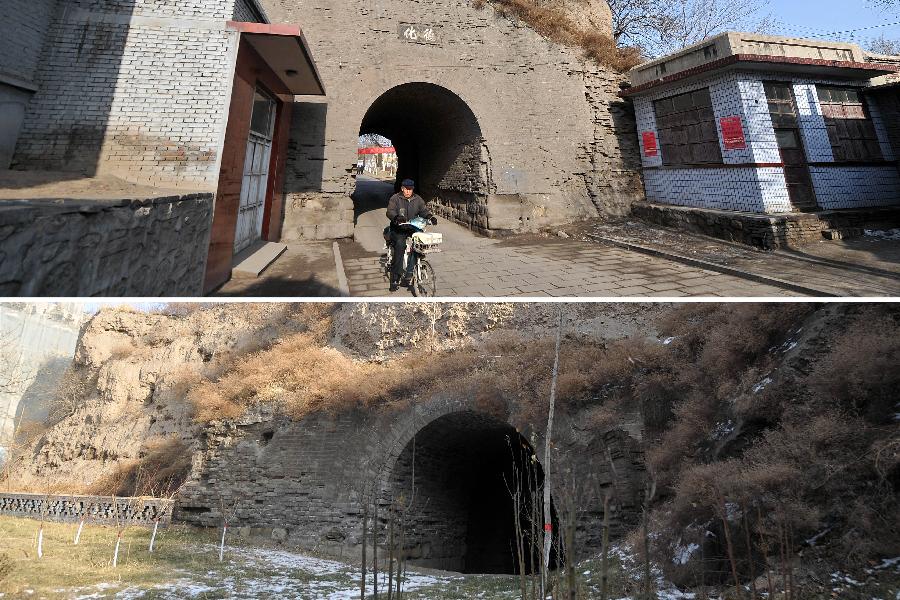 Combined photo taken on Dec. 17, 2012 shows the well-kept gates and walls in the Ming Taiyuan County of Jinyuan Town in Taiyuan City, north China's Shanxi Province.(Xinhua/Zhan Yan) 
