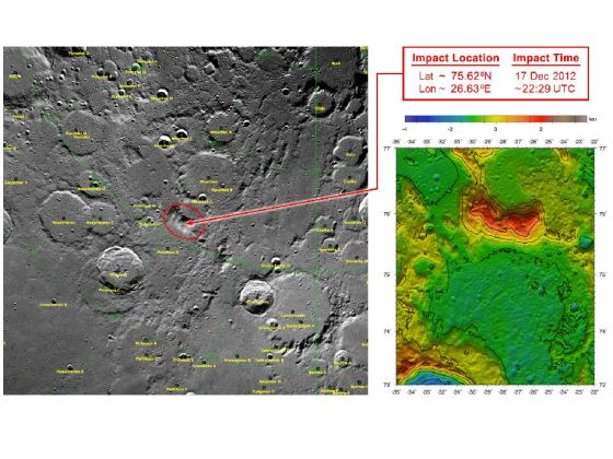 The lunar map provided by the Gravity Recovery and Interior Laboratory (GRAIL) mission probes enables scientists to learn about the moon's internal structure and composition in unprecedented detail. Twin NASA spacecraft orbiting the moon ended their mission by crashing into a lunar mountain on purpose Dec. 17, 2012, NASA announced. (Photo/Xinhua)