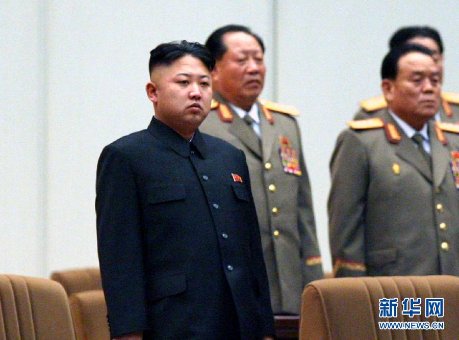 The top leader of DPRK, Kim Jong Un attends the memorial service on Dec. 16, 2012. The service was held in memory of the first anniversary of demise of the late DPRK leader Kim Jong Il in the stadium in Pyongyang. The top leader of the DPRK Kim Jong Un was present at the ceremony. (Xinhua/Zhang Li)