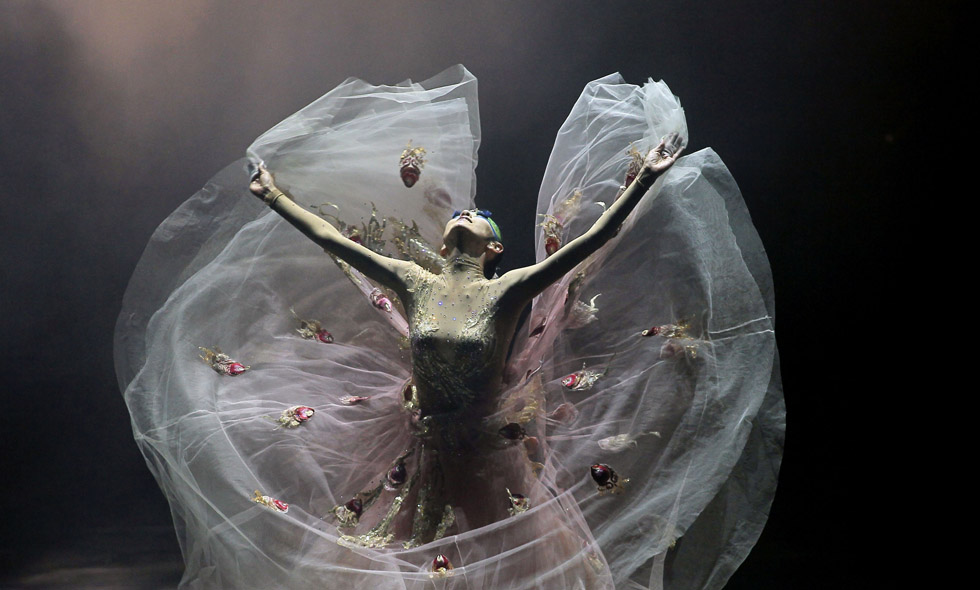 A stage photo of Yang Liping and her peacock dance. (Xinhua Photo by Ma Cheng)