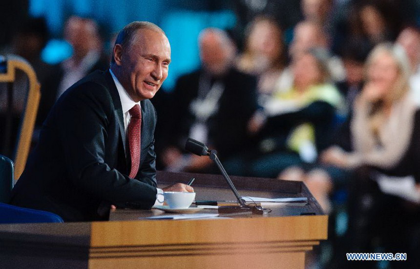 Russian President Vladimir Putin speaks during his annual press conference in Moscow, Russia, on Dec. 20, 2012. (Xinhua/Jiang Kehong)