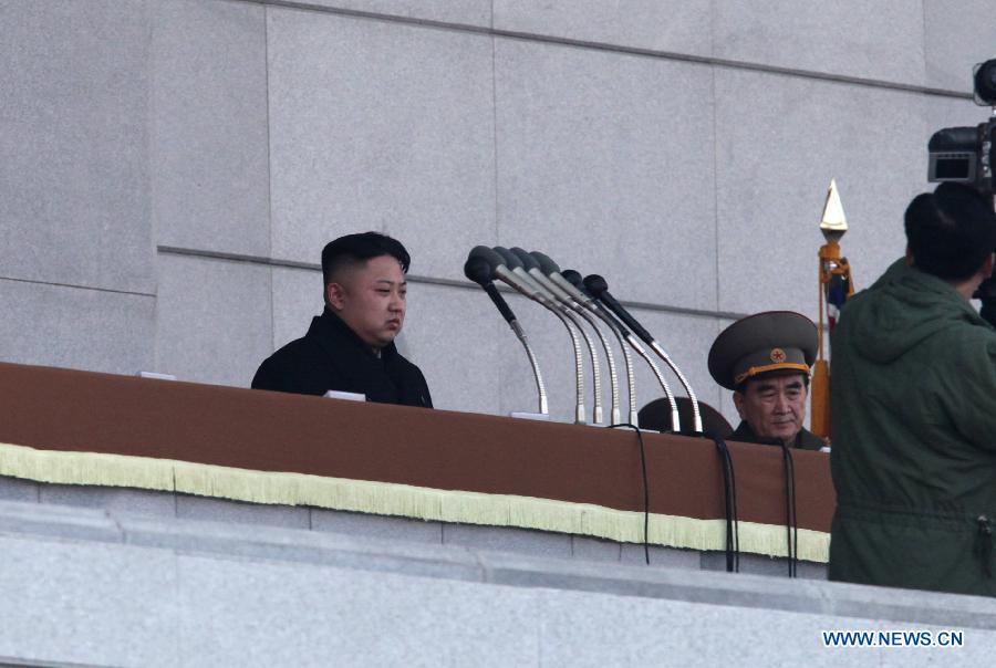 Top leader Kim Jong Un (L) attend the inaugural ceremony for the renovated Kumsusan Palace of the Sun, where the embalmed bodies of Kim Il Sung and Kim Jong Il are laid in Pyongyang, capital of the Democratic People's Republic of Korea (DPRK), on Dec. 17, 2012. (Xinhua/Zhang Li) 