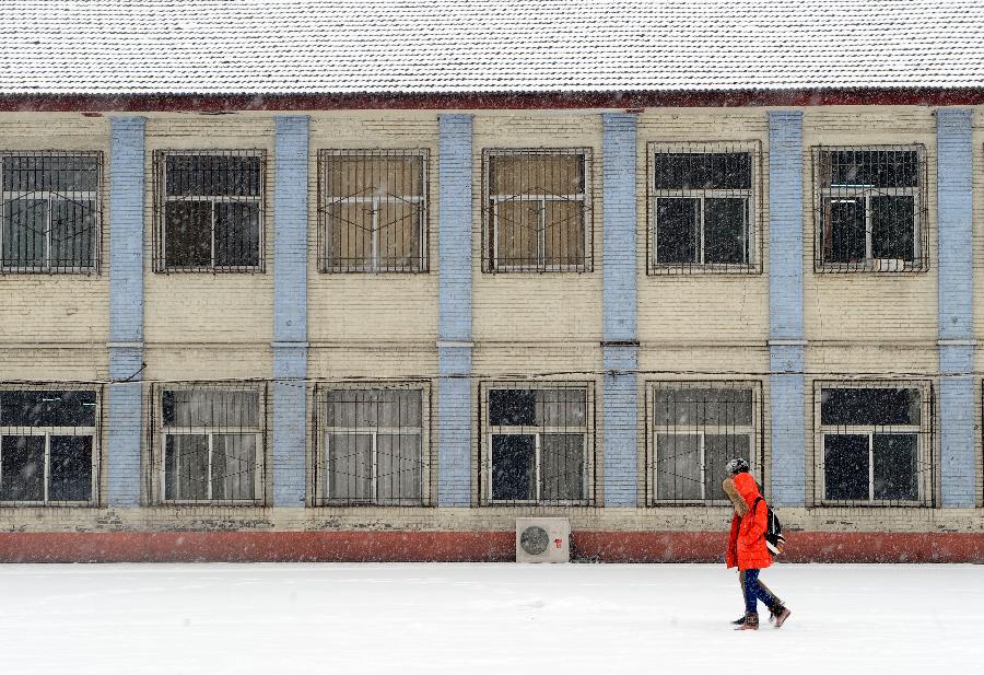 People take a walk in the snow in Taiyuan, capital of north China's Shanxi Province, Dec. 20, 2012. Most parts of Shanxi witnessed a heavy snow on Thursday. (Xinhua/Yan Yan)