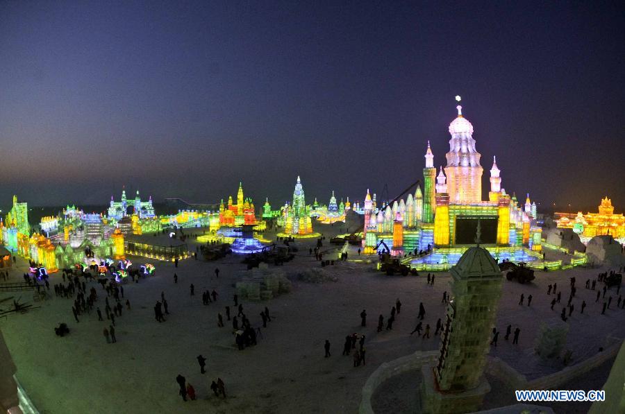 Photo taken on Dec. 23, 2012 shows the night scene of the 29th Harbin International Ice and Snow Festival in Harbin, capital of northeast China's Heilongjiang Province. The festival kicked off at the Harbin Ice and Snow World on Sunday. (Xinhua/Wang Song)