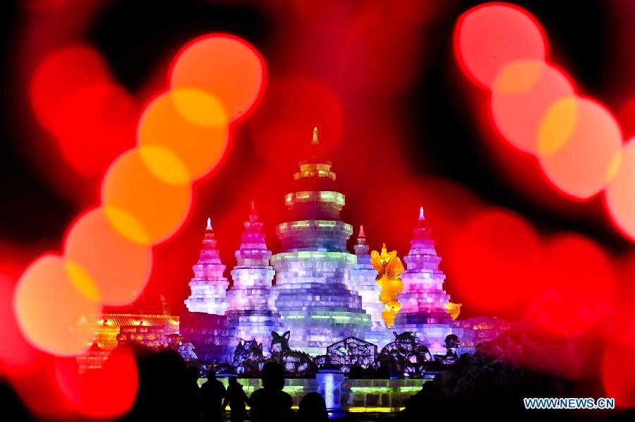Photo taken on Dec. 23, 2012 shows the night scene of the 29th Harbin International Ice and Snow Festival in Harbin, capital of northeast China's Heilongjiang Province. The festival kicked off at the Harbin Ice and Snow World on Sunday. (Xinhua/Wang Song)