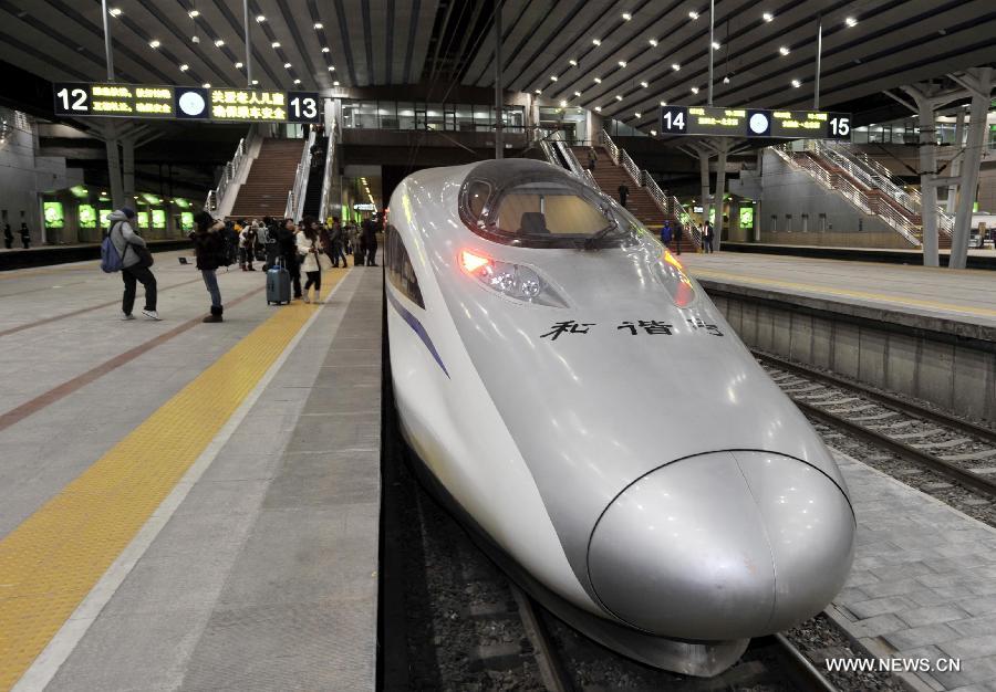 The G80 express train stops at the Beijing West Railway Station in Beijing, capital of China, Dec. 22, 2012. 
