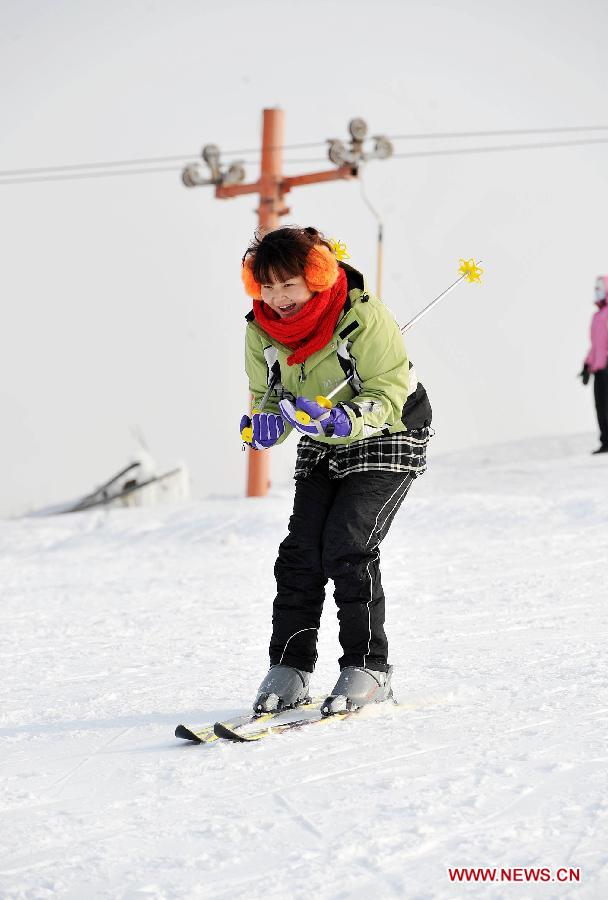 A tourist skis in a ski resort in Yinchuan City, capital of northwest China's Ningxia Hui Autonomous Region, Dec. 23, 2012. (Xinhua/Peng Zhaozhi) 