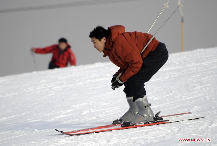Tourists ski in a ski resort in Yinchuan City, capital of northwest China's Ningxia Hui Autonomous Region, Dec. 23, 2012. (Xinhua/Li Ran) 