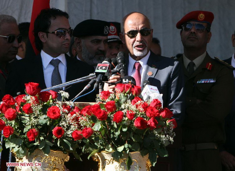 Libyan General National Congress head Mohamed al-Mogrief delivers a speech during a ceremony to mark the 61st anniversary of Independence Day at Martyrs' Square in Tripoli, Libya, Dec. 24, 2012. (Xinhua/Hamza Turkia)