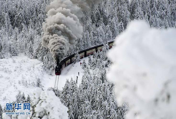 A train runs in snowscape in Wernigerode, Germany on Dec. 14, 2012. (Xinhua/AP photo)