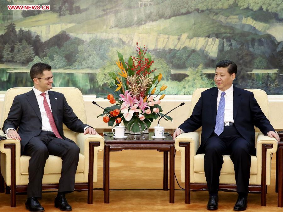 Xi Jinping (R), general secretary of the Communist Party of China (CPC) Central Committee, meets with Vuk Jeremic, president of the 67th Session of the UN General Assembly, in Beijing, capital of China, Dec. 27, 2012. (Xinhua/Ding Lin) 