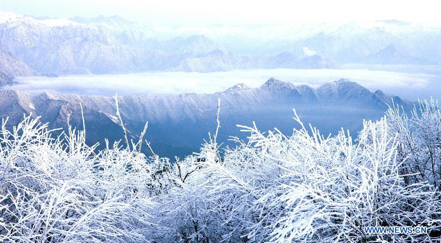 Photo taken on Feb. 3, 2012 shows a scenery of the Tiepi Mountain with an altitude of 3,800 meters, in Baoxing County of Ya'an, southwest China's Sichuan Province. (Xinhua/Guo Wenyao)