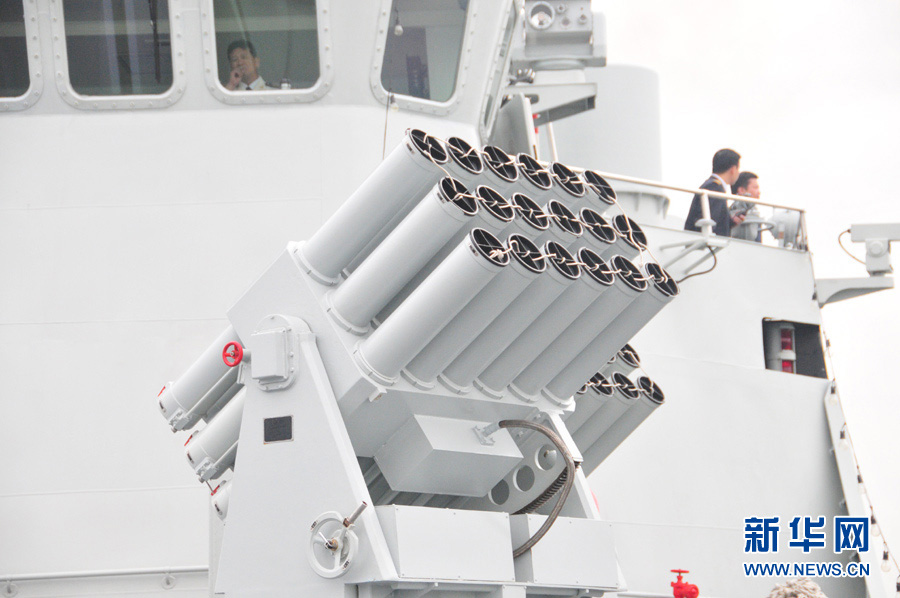 The "Guangzhou" guided missile destroyer under the South China Sea Fleet of the Navy of the Chinese People's Liberation Army (PLA) is open to the public on December 26, 2012. The photo features the scene of the multi-purpose rocket launcher. (Xinhua/An Chen)