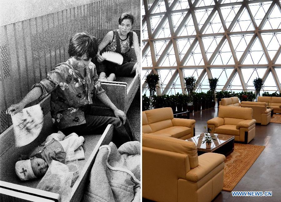 This combined photo taken in Zhengzhou, central China's Henan Province, shows the waiting room for nursing women in railway station, which are respectively pictured in July 1992 (L) and on Dec. 25, 2012. (Xinhua/Wang Song)
