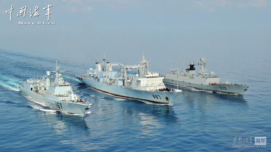 The 2nd escort taskforce under the Navy of the Chinese People's Liberation Army (PLA) set sail from Zhanjiang of south China's Guangdong province on April 2, 2009 and returned on August 21 the same year. During the 142 days, the 2nd naval escort taskforce sailed for 85,000 nautical miles. The photo shows the 2nd naval escort taskforce is in crosswise replenishment.(China Military Online/Guo Yike)