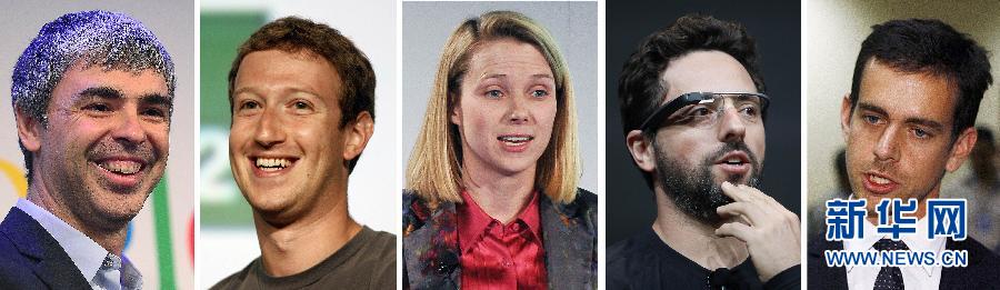 These photos put together and published by the "Fortune" magazine feature 40 business elites under 40s. (From left to right), the co-founder and CEO of Google Larry Page, the founder and CEO of Facebook Mark Zuckerberg, Yahoo's President and CEO Marissa Mayer, Google’s co-founder Sergey Brin and Square’s founder and CEO, Twitter’s co-founder Jack Dorsey were selected. (Xinhua/AFP)