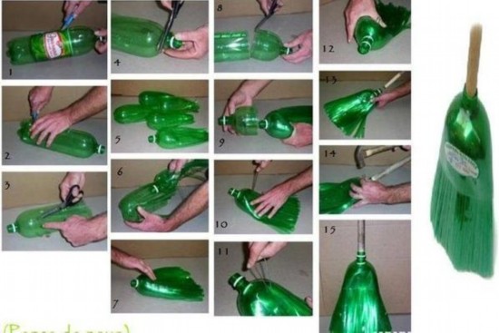 Beverage bottles turn into a broom. (Source: Xinhuanet.com)