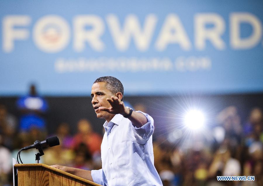 U.S. President Barack Obama attends a campaign event at Virginia Commonwealth University in Richmond, Virginia, the United States, May 5, 2012. (Xinhua/Zhang Jun) 