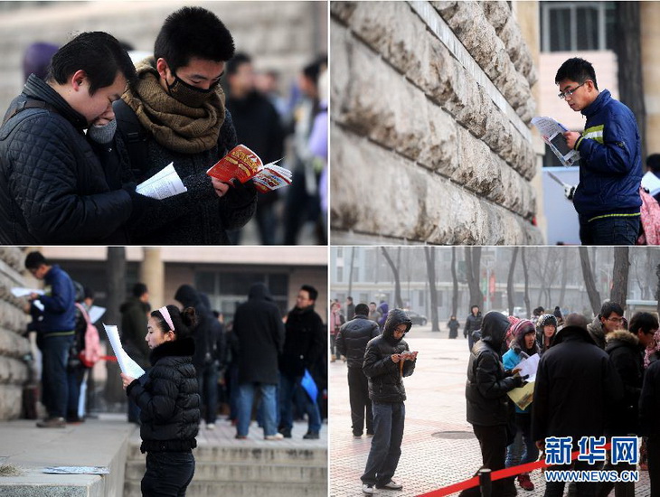 Students make final preparation before NEEP in Taiyuan University of Technology on Jan. 5, 2013. (Xinhua/Yan Yan)