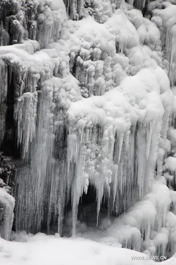 Photo taken on Jan. 6, 2013 shows icicles at a frozen waterfall in the Lushan Mountain in Jiujiang, east China's Jiangxi Province. (Xinhua/Wei Dongsheng) 