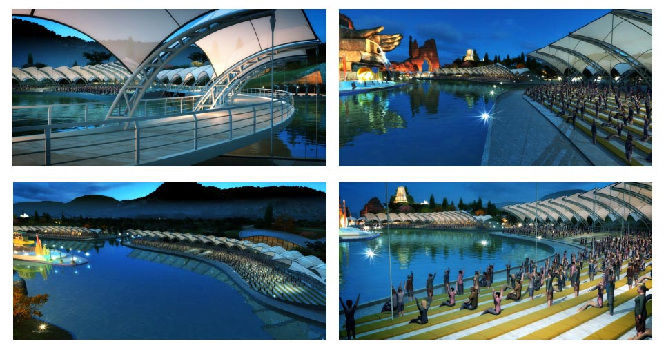 The combo-photo shows the sceneries of the "Yellow River Mother" cultural theme park, which is located in Lanzhou, the capital of Gansu Province. (Photo Source: news.cn)