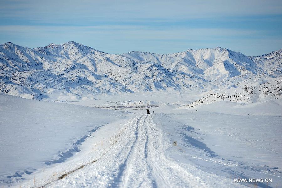 Photo taken on Jan. 8, 2013 shows the beautiful snow scenery of Qagan Gol Town in Qinghe County, northwest China's Xinjiang Uygur Autonomous Region. (Xinhua/Sadat)  