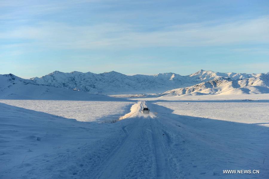 Photo taken on Jan. 8, 2013 shows the beautiful snow scenery of Qagan Gol Town in Qinghe County, northwest China's Xinjiang Uygur Autonomous Region. (Xinhua/Sadat) 