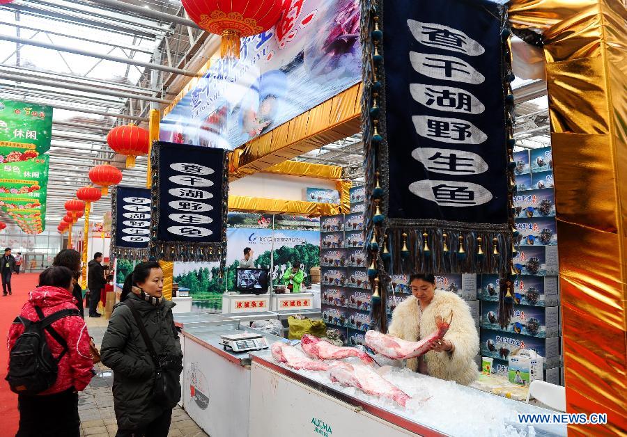 People walk around in the exhibition area during the 4th Jilin Agricultural Expo for Winter in Changchun, capital of northeast China's Jilin Province, Jan. 16, 2013. Many people came to purchase goods for the coming Spring Festival. (Xinhua/Xu Chang)