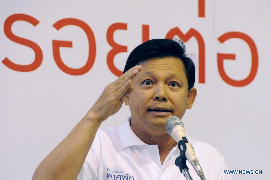 Bangkok Governor Candidate Pol Gen Pongsapat Pongcharoen speaks at the Pheu Thai party headquarters in Bangkok, Thailand, Jan. 15, 2013. The Pheu Thai Party unveiled Bangkok Governor Candidate Tuesday. (Xinhua/Rachen Sageamsak)