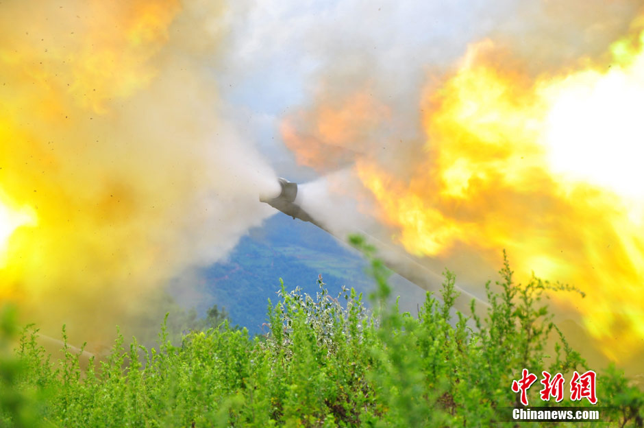 Relying on the network，a division under the Chengdu Military Area Command (MAC) of the Chinese People's Liberation Army (PLA) stationed in Yunnan province conducted confrontation drill in jungle at the beginning of 2013. (Chinanews.com/Han Bing)