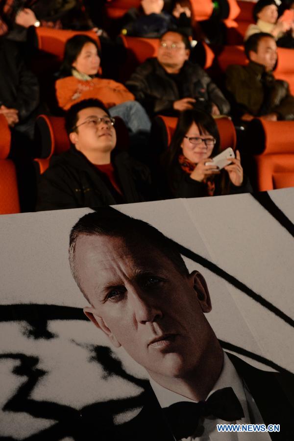 A movie poster is seen during the premiere of James Bond film Skyfall in Beijing, capital of China, Jan. 16, 2013. Skyfall is the 23rd James Bond film and will be screened on the Chinese mainland on Jan. 21. (Xinhua/Jin Liangkuai) 