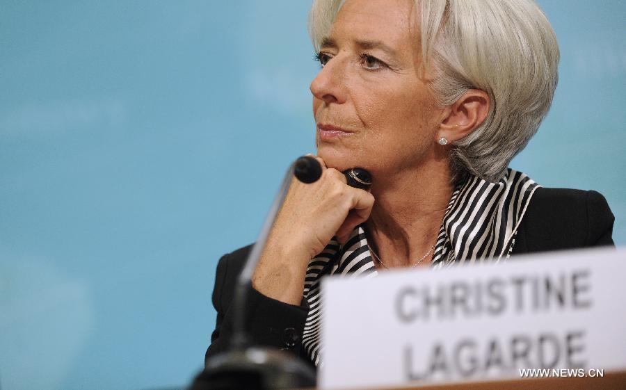 Managing Director of the International Monetary Fund (IMF) Christine Lagarde attends a news conference on the outlook of global economy in 2013 in Washington D.C., Jan. 17, 2013. There is a lot of work left to do to bolster global economic recovery despite some important steps taken in key economies to reduce financial and fiscal risks, Christine Lagarde said here on Thursday. (Xinhua/Wang Yiou) 