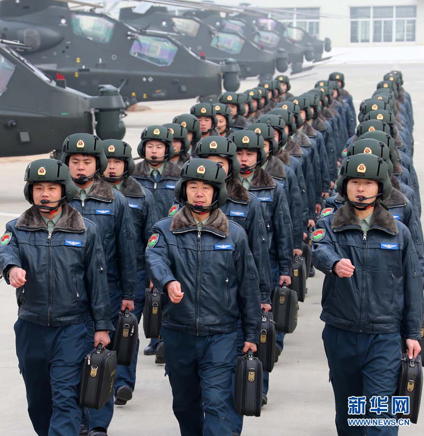 An army aviation brigade under the Nanjing Military Area Command (MAC) of the Chinese People's Liberation Army (PLA) organizes a helicopter flight training, in a bid to temper the tactical skills of the pilots and the helicopter operation-and-control capability. (Xinhua/Guo Weihu)