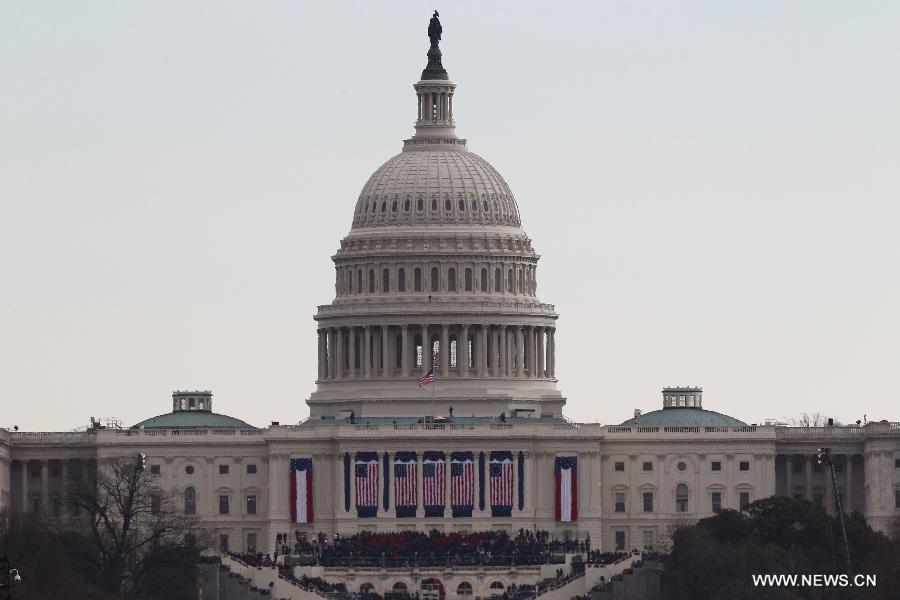 The West Front of the U.S. Capitol is seen where the presidential inauguration ceremony is being held in Washington D.C., the United States, on Jan. 21, 2013. (Xinhua/Zhai Xi) 