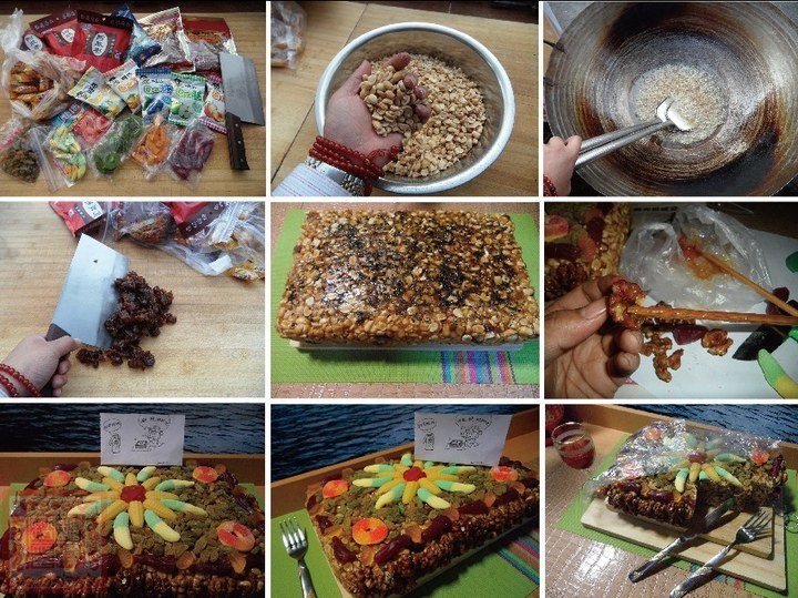 Stylish Xinjiang nut cake: Nuts Cake are made of different candies （Photo/CNBN）
