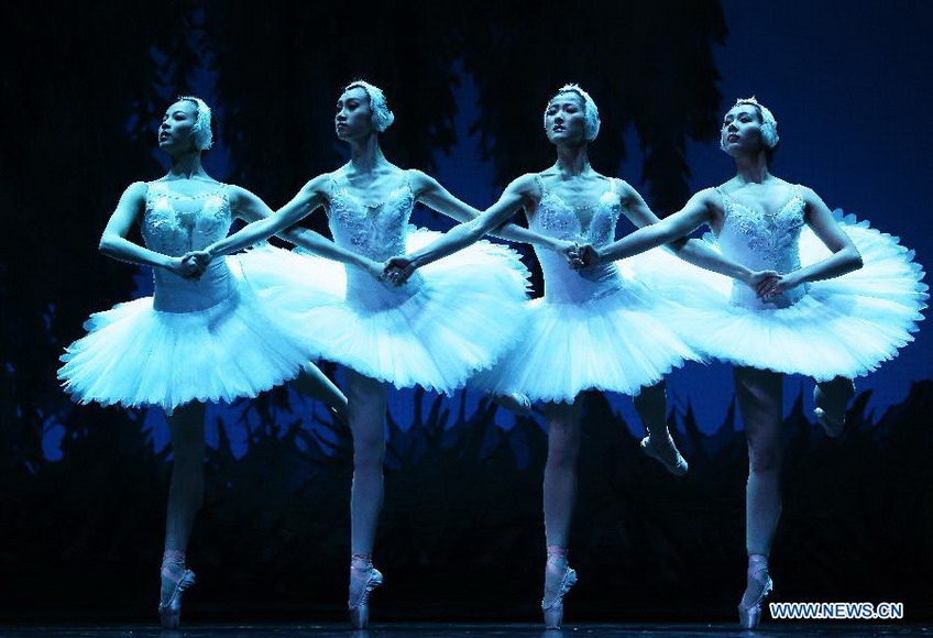 Dancers perform the ballet "Swan Lake" in Bazhou of north China's Hebei Province, Jan. 26, 2013. Dancers form the National Ballet of China presented several renowned ballet to the migrant workers and local residents in Bazhou on Saturday. (Xinhua/Li Fangyu) 