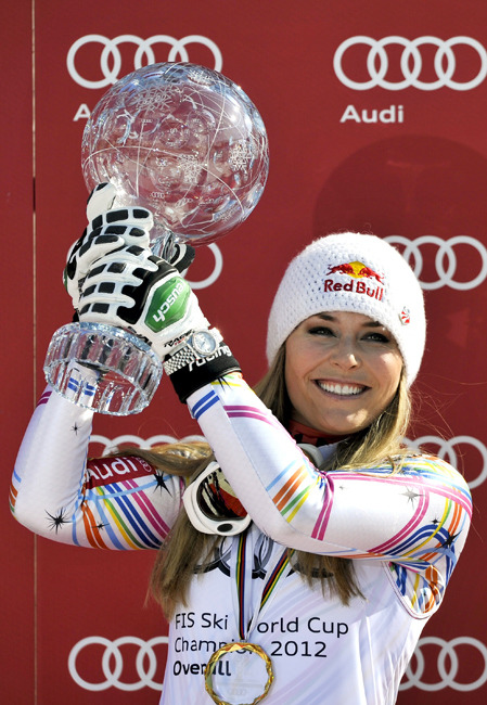 Lindsey Vonn is a World Cup alpine ski racer with the United States Ski Team. She has won four overall World Cup championships. She is one of only two female skiers to do so, along with Annemarie Moser-Pröll, with three consecutive titles in 2008, 2009, and 2010, plus another in 2012. Vonn won the gold medal in downhill at the 2010 Winter Olympics, the first ever in the event for an American woman. She has also won five consecutive World Cup season titles in the downhill discipline, four consecutive titles in Super G, and three consecutive titles in the combined as of 2012.(Globaltimes.cn)