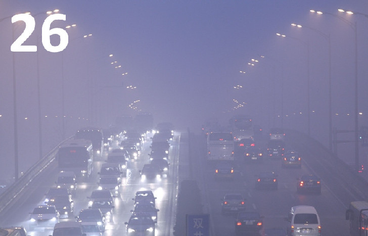 Dark smog hung over China's capital city for 26 days in the first month of 2013, according to data recorded at Beijing's southern suburb observatory. It was the most serious smog event since 1954. (china.org.cn)