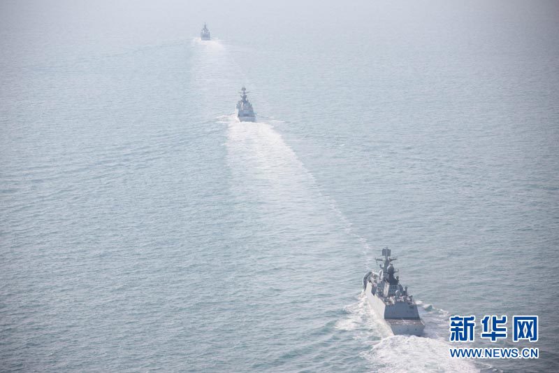 A Chinese People's Liberation Army (PLA) Navy fleet conducted the year's first open-sea training exercise in the West Pacific Ocean on Thursday morning after sailing through the Miyako Strait as scheduled, military sources revealed. (Xinhua/Li Yun)