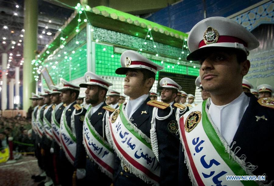 Iranian soldiers stand guard in Iran's late Islamic revolution leader Ayatollah Khomeini' shrine, in Tehran, Iran, Jan. 31, 2013, during a ceremony marking the time when Khomeini returned to Tehran, on Jan. 31, 1979 from 14 years of exile in Paris. Iran started Thursday to celebrate the 34th anniversary of the 1979 Islamic revolution. (Xinhua/Ahmad Halabisaz)