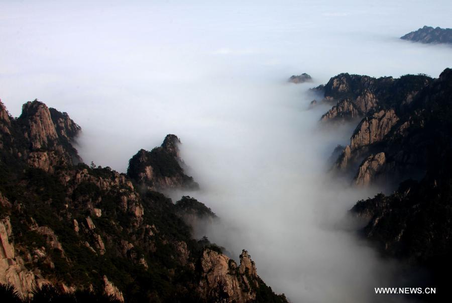 Photo taken on Feb. 6, 2013 shows the sea of clouds after a rainfall at the Huangshan Mountain scenic spot in Huangshan City, east China's Anhui Province. (Xinhua/Shi Guangde) 