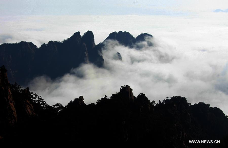 Photo taken on Feb. 6, 2013 shows the sea of clouds after a rainfall at the Huangshan Mountain scenic spot in Huangshan City, east China's Anhui Province. (Xinhua/Shi Guangde) 