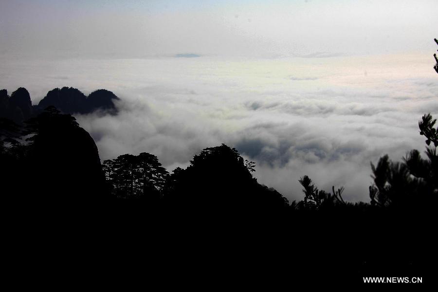 Photo taken on Feb. 6, 2013 shows the sea of clouds after a rainfall at the Huangshan Mountain scenic spot in Huangshan City, east China's Anhui Province. (Xinhua/Shi Guangde) 