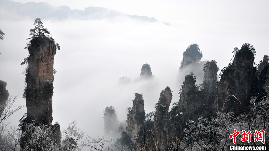 Photo taken on February 20 shows the snow scenery of Zhangjiajie in Central China's Hunan Province. (CNS/Deng Daoli)